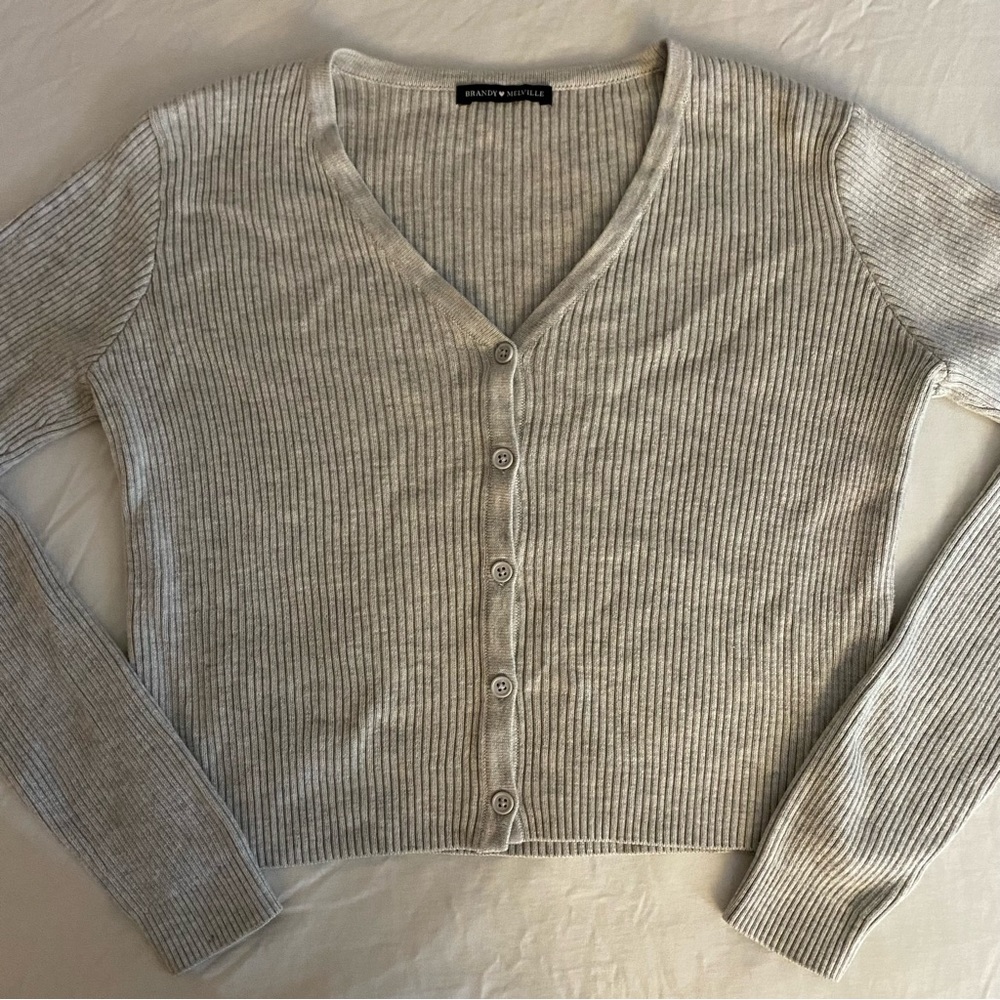 Rare Brandy Melville/John Galt Light Grey Ribbed Crop Shannon Cardigan Sweater